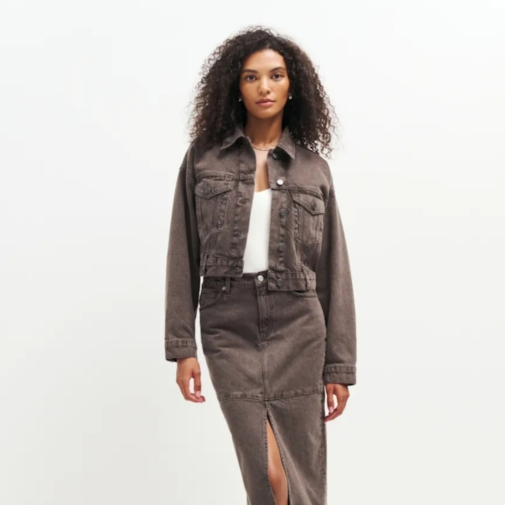 NWT Reformation Jori Cropped Denim Jacket In Vintage Espresso Size Small